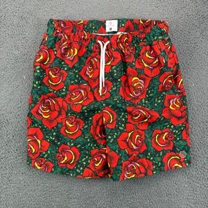 Empyre Mens Small Red Rose Floral Print Drawstring Shorts Skater Streetwear